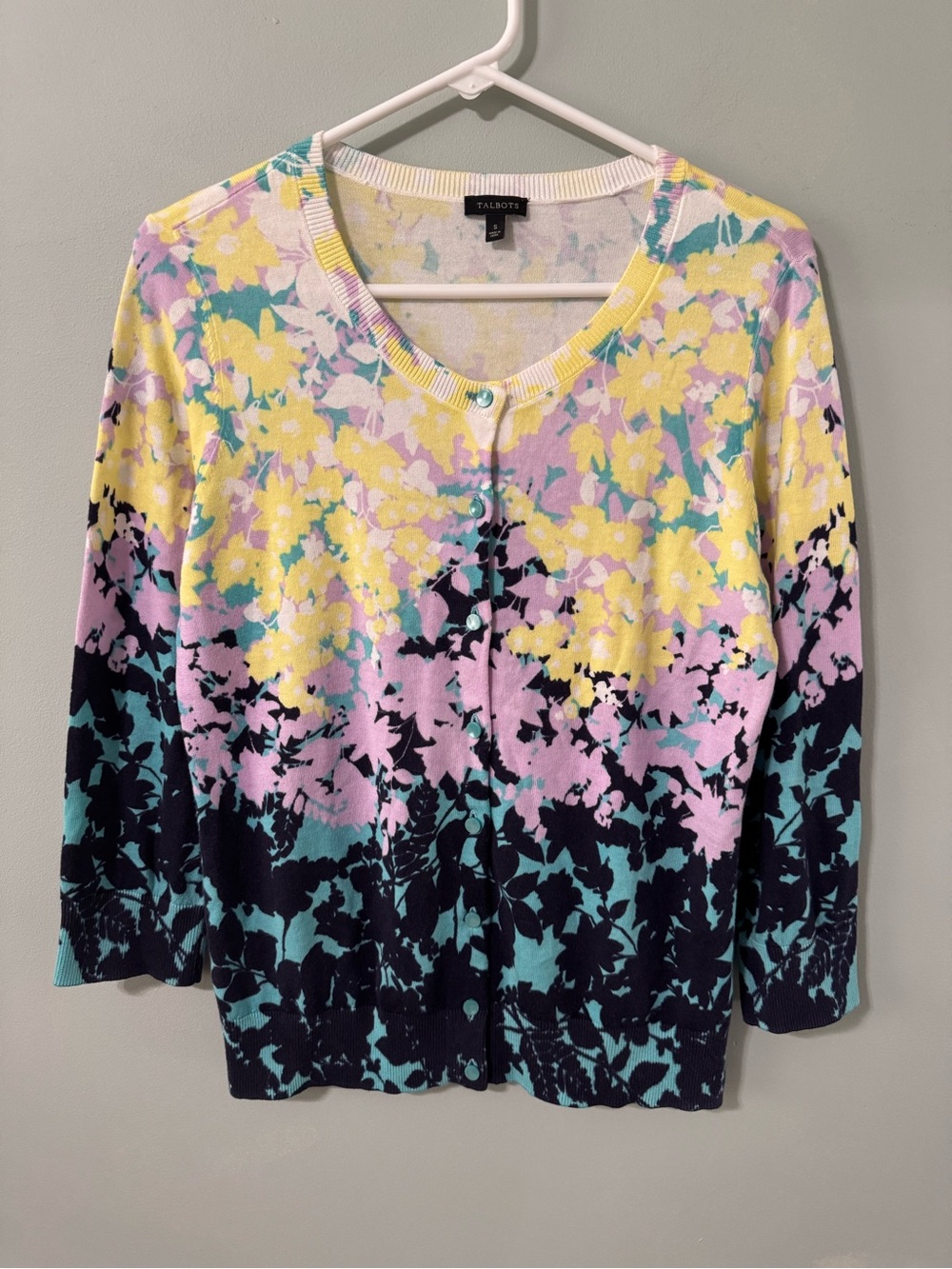 Talbots Ombre Watercolor Floral Print Cardigan Sweater Women’s Size S